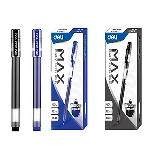 Bút gel Deli 0.5mm mực Xanh/Đen - Nét viết trơn tru, chất lượng mực cao cấp, thân bút trong suốt có vạch theo dõi - EG16
