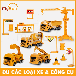 Bộ xe đồ chơi công trình trẻ em mô hình cho bé trai Cần cẩu, Xe Ben, Xe Tải, Trộn bê tông MySun