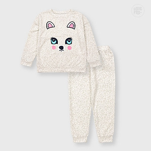 Bộ bé gái BIGFOX - MISS MEOW thu đông  size đại, bộ dài tay cho bé phong cách Hàn Quốc kem đốm in mèo 11 - 38 kg