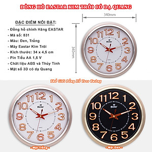 Đồng Hồ Treo Tường Cao Cấp DẠ QUANG KIM TRÔI EASTAR - Số Nổi 3D Tròn Cổ Điển 31cm - Tặng Pin Maxell - BH 1 Năm