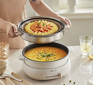 Nồi Lẩu Nướng Đa Năng BEAR DHG-C40W2, Có Kèm Khay Hấp Dung Tích 4 Lít, Công Suất 1500 W - Hàng Chính Hãng