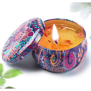 Bộ 4 hộp nến thơm Anzzar cao cấp hương hoa tinh dầu dịu nhẹ, sáp thơm trong hộp thiếc hoa văn tinh tế phong cách Bắc Âu NT-04