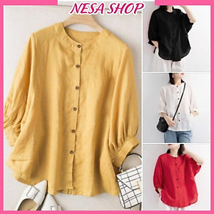 Áo sơ mi nữ form rộng kiểu tay lỡ cổ tròn NeSa Shop, chất liệu Đũi tơ thấm hút mồ hôi, áo sơ mi nữ nhiều màu, SMH.034