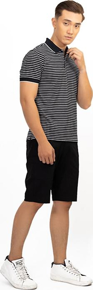 Áo Polo Nam Dệt Sọc Novelty NATMSNMCSR191044N - Đen Sọc Trắng