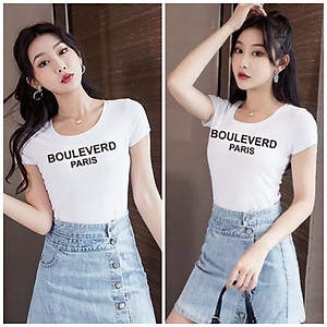Áo thun nữ MXM form ôm body in chữ Bouleverd trẻ trung mặc tôn dáng từ 40-52kg ( ANU023 )