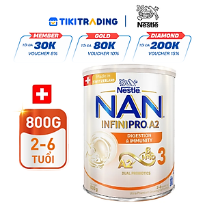 Sữa bột NAN INFINIPRO A2 3 với công thức đầu tiên chứa đạm A2, 6HMO & Lợi khuẩn kép nhập khẩu Thụy Sĩ - Hộp 800g (2 - 6 tuổi)