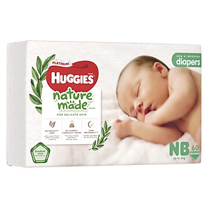 Tã/Bỉm dán sơ sinh Huggies Platinum NatureMade - Gói Super Jumbo S82/ NB60 - Hàng chính hãng