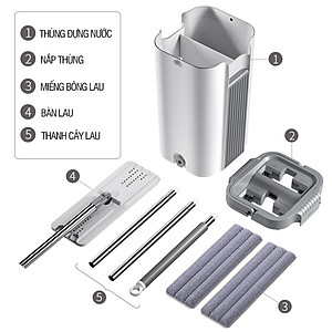 Bộ lau nhà Plus 2 ngăn tự vắt, cây lau nhà xoay 360 độ giúp lau sàn làm sạch