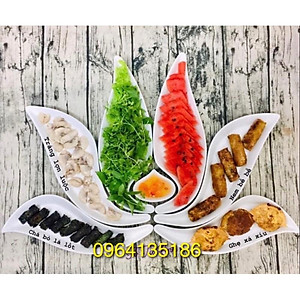 Bộ đĩa bày đồ ăn hình bông sen trắng gốm sứ Bát Tràng