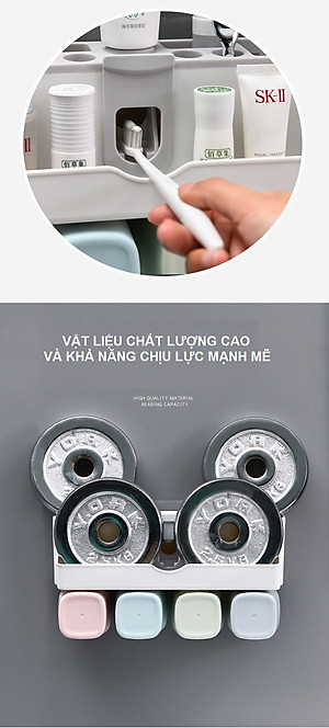 Giá Treo Bàn Chải Đánh Răng, Lấy Kem Đánh Răng Tự Động, Lưu Trữ Vật Dụng Ngăn Nắp - Tặng Kèm 4 Cốc Và Miếng Dán Tường - Chính Hãng