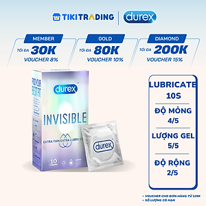 Bao cao su Durex Invisible Extra Thin Extra Lubricated 1 Hộp 10 Bao