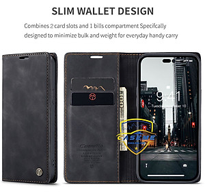 Bao da bò thật dạng ví dành cho iPhone 14 Pro Max Caseme - Hàng Nhập Khẩu