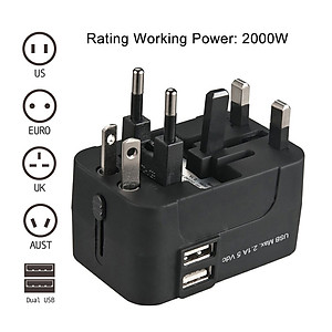 Ổ Cắm Điện Loại Chuyển Đổi Đa Năng - Phích Cắm Tiêu Chuẩn US, EURO, UK, AUST - Có 2 Cổng USB (Dual USB) - Phù Hợp Cho Những Chuyến Công Tác Và Du Lịch Nước Ngoài- Chính Hãng