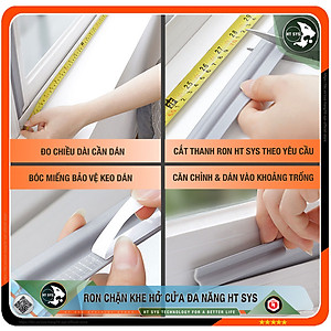 Ron Chặn Khe Cửa HT SYS - Chất Liệu PU Và PE Cải Tiến, Dài 2 Mét - Ron Dán Khe Cửa, Chân Cửa, Khung Cửa - Ngăn Gió Lùa, Cách Âm, Chống Bụi, Ngăn Côn Trùng, Chống Thoát Khí Điều Hòa, Chống Va Đập Cửa - Hàng Chính Hãng