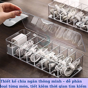 Hộp Nhựa Trong Suốt Đựng Cáp Sạc & Phụ Kiện - Hộp Chia Ngăn Đa Năng Lưu Trữ Dây Sạc- Hộp Đựng Dây Cáp Mini Có Nắp Đậy- Hộp Nhựa Trong Suốt Đựng Đồ Công Nghệ- Hộp Lưu Trữ Dây Điện, Củ Sạc, Văn Phòng Phẩm