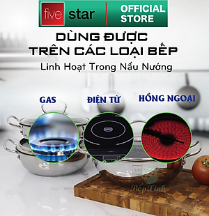 Nồi inox chống dính cao cấp Fivestar nắp kính inox 430 , tặng 5 muỗng ăn 18cm | 20cm | 22cm | 24cm | 26cm | 28cm