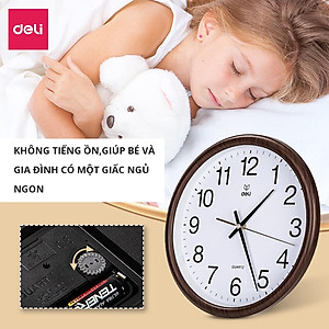 Đồng hồ treo tường vân gỗ cao cấp Deli - Kèm móc treo - Decor trang trí nhà cửa và quán cafe - 8842