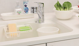 Giá để giẻ rửa bát 2 ngăn dạng lưới màu trắng Inomata nội địa Nhật Bản