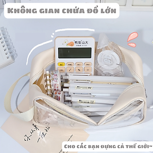 Hộp bút Túi Đựng Bút Trong Suốt Cỡ Lớn Chống Thấm Nước Phong Cách Hàn Quốc / Túi đựng đồ dùng cá nhân ,túi du lịch Tặng kèm sticker trang trí  - Hàng Chính Hãng