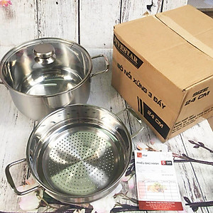 Bộ Nồi Xửng 3 Đáy Nắp Kính Fivestar ST-3DG - Hàng Chính Hãng