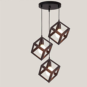 Bộ 3 đèn thả khối lập phương trang trí nội thất - kèm bóng LED và đế ốp trần