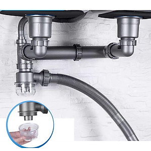 Bộ Xi Phông Thoát Nước Chậu Rửa Bát, Bầu Xả Inox 304, Thoát Nước Nhanh, Ngăn Mùi Hôi