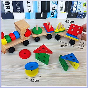 Đồ chơi đoàn tàu hỏa thả hình khối bằng gỗ nhiều màu sắc cho bé - Đồ chơi gỗ thông minh phát triển trí tuệ bé
