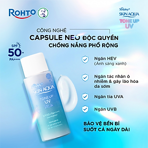Kem chống nắng nâng tông Skin Aqua Tone up Blue cho da vàng có khuyết điểm đỏ, dạng sữa Sunplay Skin Aqua Tone Up UV Milk Blue SPF 50+ PA++++ 50g