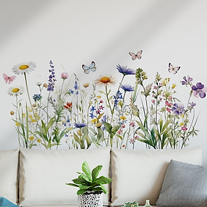 Sticker Giấy Dán Tường Decal Dán tường Tranh Dán Tường Trang Trí Tường Mẫu Cánh Đồng Hoa Bướm ZDB-2720