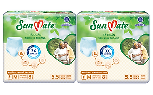 Combo 2 Gói Tã Quần Người Lớn Sunmate Khô Thoáng M8 (8 Miếng/ Gói)