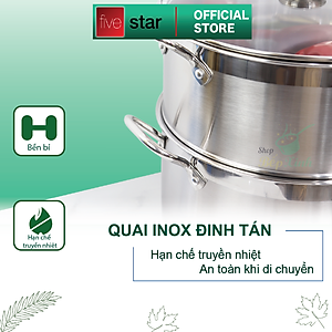 Bộ nồi xửng hấp inox cao cấp Fivestar 3 đáy từ nắp kính tặng 2 muỗng canh