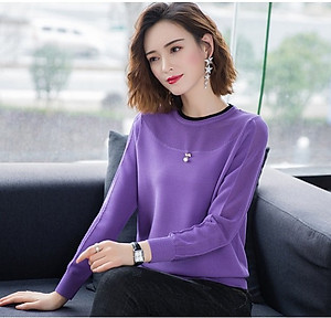 Áo len nữ thiết kế dài tay ấm áp phối viền cổ xinh mẫu mới thu đông