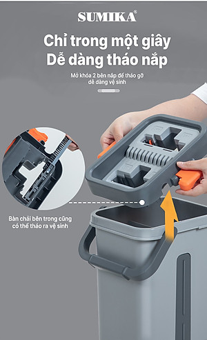 Bộ cây lau nhà SUMIKA C38, thùng lau nhà 2 ngăn tự vắt thông minh, chổi lau sàn nhà 360 độ, 2 bông lau, 1 móc treo cây lau sàn