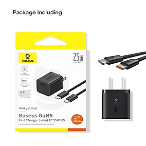 Bộ cốc sạc nhanh kèm cáp C to C Baseus Super Si Quick Charger 1C 25W Sets（PD/ QC3.0 Quick charger, With Cable) dùng cho sam sung S20, S21- Hàng chính hãng