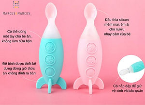 Bình bóp ăn dặm silicon có thìa Marcus & Marcus cho bé từ 6 tháng