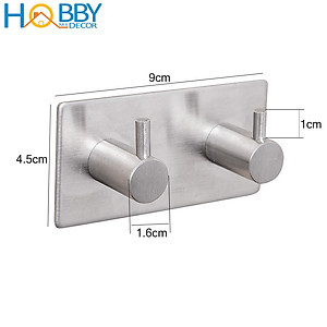 Móc treo quần áo 2 chấu dán tường inox 304 Hobby home decor 2TV160