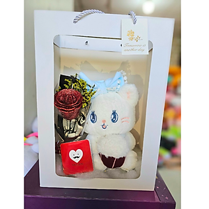 Set quà gấu bông và hoa kèm túi đựng cute - Combo gấu bông, hoa, đèn, túi, thiệp tặng sinh nhật - Quà tặng gấu bông dễ thương.