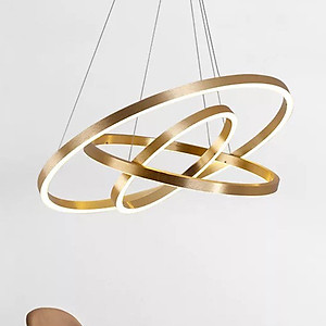 Đèn thả phòng khách 3 vòng viền vàng sang trọng - 3 chế độ ánh sáng có điều khiển từ xa LINSKY