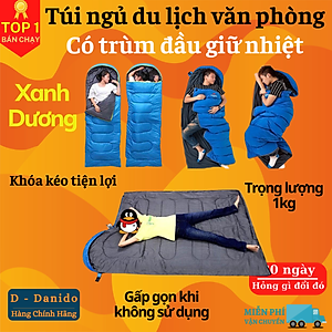 [LOẠI XỊN TRẦN BÔNG] (FREE SHIP) Túi ngủ văn phòng du lịch cao cấp có trùm đầu - Chính hãng