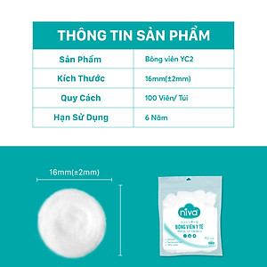 Gói 100 Bông Gòn Viên Tròn Y Tế NIVA Yc2 Đường Kính 16mm Nhét Tai Cho Phụ Nữ Sau Sinh