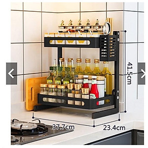 Kệ Gia Vị Thép Đen Đa Năng 2 Tầng Có Ống Cắm Đũa Và Giá Để Thớt - Kệ Gia Vị Nhà Bếp Đa Năng Tiện Gọn Chất Liệu Cao Cấp Chống Han Gỉ - Hàng Chính Hãng MINIIN