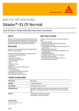 Keo neo thép râu, trám nứt bê tông hai thành phần - Sikadur-31 CF Normal (bộ 1.2 kg)