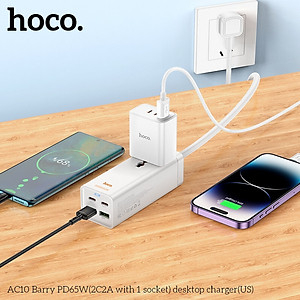 Ổ cắm điện đa năng sạc nhanh PD 65W cổng typeC + QC18W có 2*USB + 2*Type-C có 1 lỗ cắm tải 2500W dây dài 1.5m AC10 - hàng chính hãng