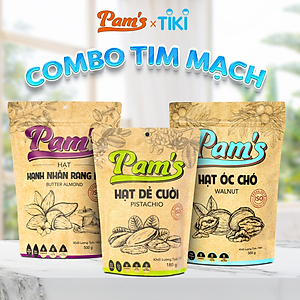 COMBO Chăm Sóc Tim Mạch - Hạt Óc Chó Chile (500g) + Hạnh Nhân Rang Bơ(500g) + Hạt Dẻ Cười(180g) Pam's