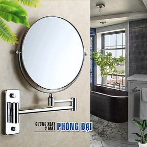 Gương trang điểm phóng đại 3 lần, xoay 360 độ, 2 mặt siêu nét, treo tường phòng tắm, phòng ngủ, Khách sạn, resort, Inox SUS 304, Size 15cm, 18cm, 20cm, Minh House