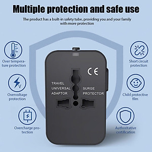 Ổ Cắm Điện Du Lịch Quốc Tế Đa Năng Tích Hợp 2 Cổng USB . Chất Liệu Nhựa PC Chống Cháy Phù Hợp Với Hơn 150 Quốc Gia - Hàng chính hãng 