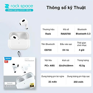 Tai nghe bluetooth không dây nhét tai ROCKSPACE EB700 TWS có mic hàng chính hãng bảo hành 12 tháng