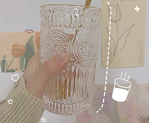 BỘ 6 CỐC THỦY TINH CHỊU NHIỆT CAO CẤP  UỐNG NƯỚC HOA VĂN TRỐNG ĐỒNG DẬP NỔI - ANTH674