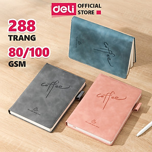 Sổ Tay Ghi Chép A5 Bìa Da Kẻ Ngang Deli - 288 Trang Sổ Tay Bìa Da Chống Nước 80/100gsm Làm Quà Tặng Sang Trọng