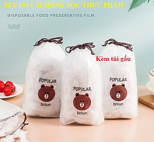 Set 100 màng bọc thực phẩm túi gấu Màng bọc thực phẩm PE có chun bọc đồ ăn co giãn tái sử dụng GD435-MangBocTP - Hàng loại 1 chính hãng MINIIN